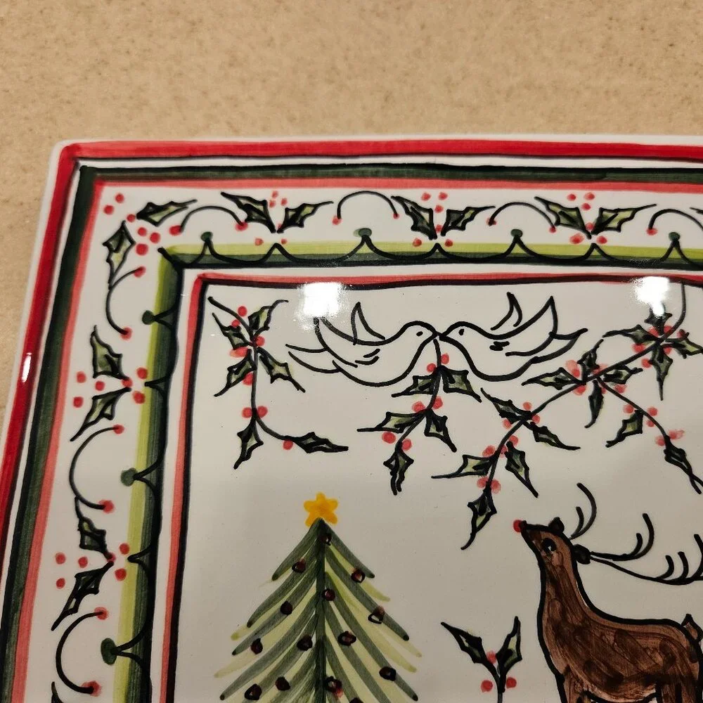 PAVOES CHRISTMAS REINDEER PORTUGAL HANDPAINTED CERAMIC KITCHEN TRIVET HOT PLATE